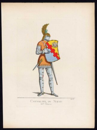 Antique Print-KNIGHT OF THE KNOT-MIDDLE AGES-COSTUME-PL 105-Bonnard-Mercuri-1860