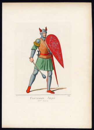Antique Print-INFANTRY SOLDIER-ITALY-MIDDLE AGES-PLATE 111-Bonnard-Mercuri-1860