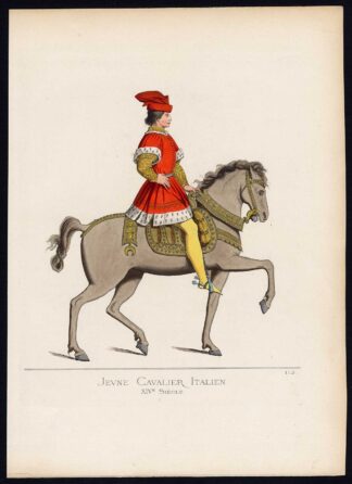 Antique Print-CAVALRY-SOLDIER-ITALY-MIDDLE AGES-HORSE-P 112-Bonnard-Mercuri-1860