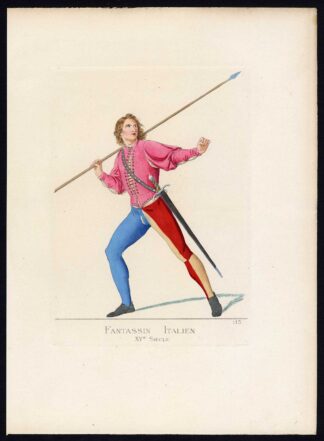 Antique Print-INFANTRY-SOLDIER-ITALY-MIDDLE AGES-PLATE 113-Bonnard-Mercuri-1860
