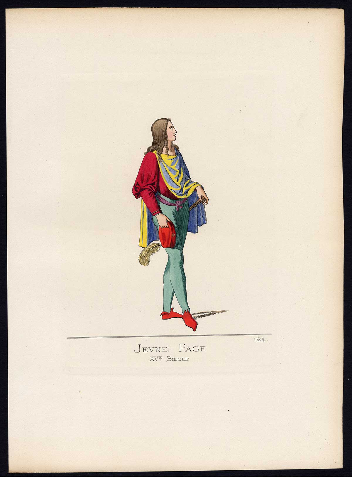 , Antique Print-YOUNG PAGE-RENAISSANCE-ITALY-COSTUME-PL 124-Bonnard-Mercuri-1860, Pictura Antique Prints