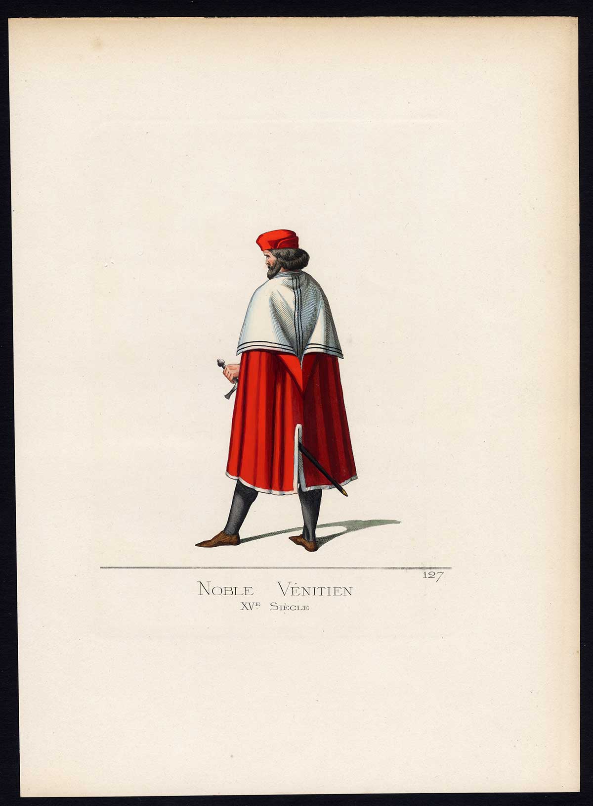 , Antique Print-VENICE-NOBLEMAN-RENAISSANCE-COSTUME-PLATE 127-Bonnard-Mercuri-1860, Pictura Antique Prints