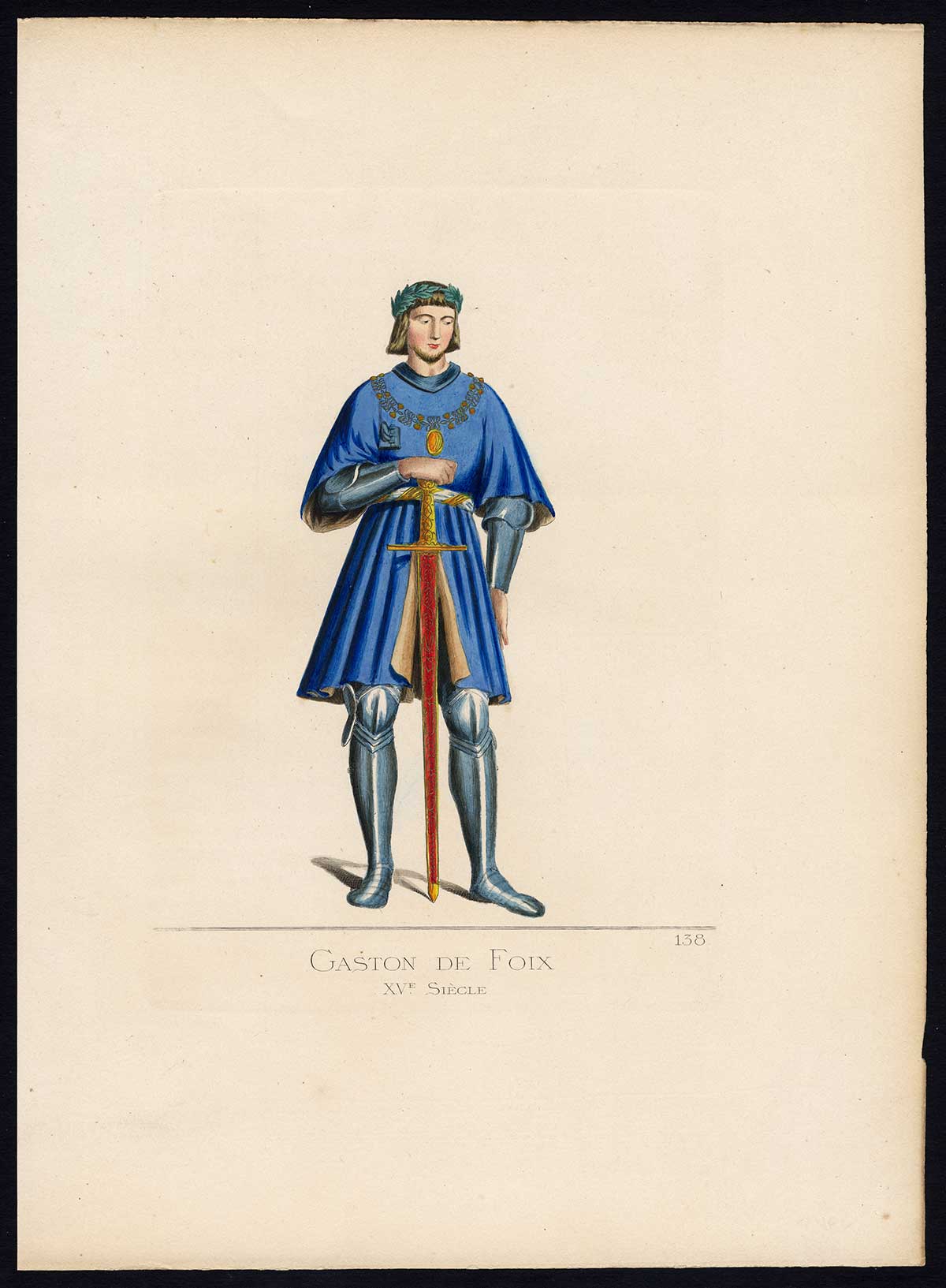 , Antique Print-GASTON DE FOIX-MILITARY-COSTUME-PLATE 138-Bonnard-Mercuri-1860, Pictura Antique Prints