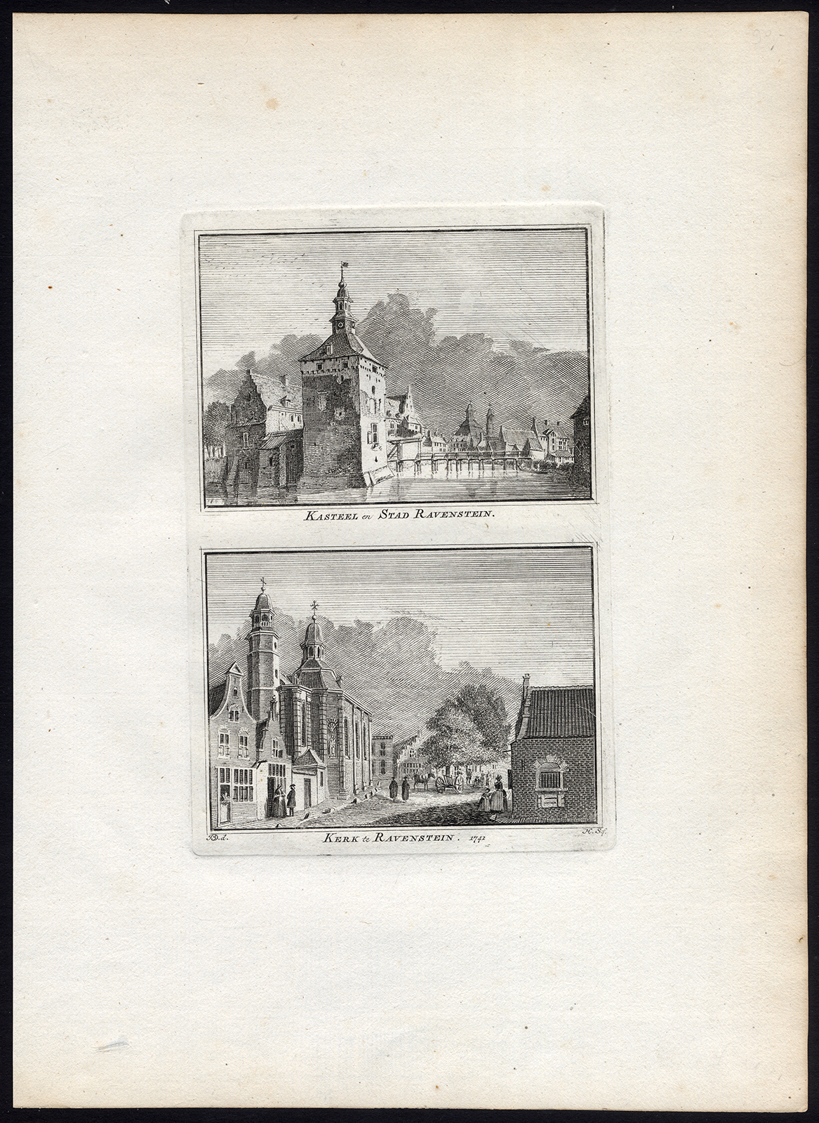 , Antique Print-RAVENSTEIN-CASTLE-TOWN-CHURCH-Spilman-De Beijer-1746, Pictura Antique Prints