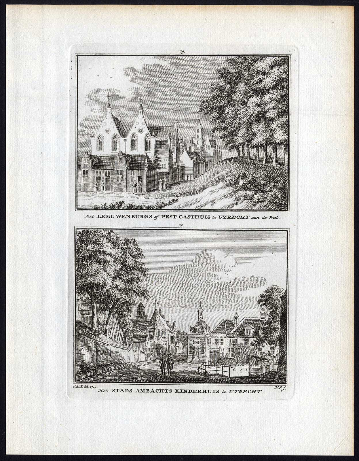 , Antique Print-UTRECHT-LEEUWENBURG-PEST GASTHUIS-STADS AMBACHTSKINDERHUIS-Spilman, Pictura Antique Prints
