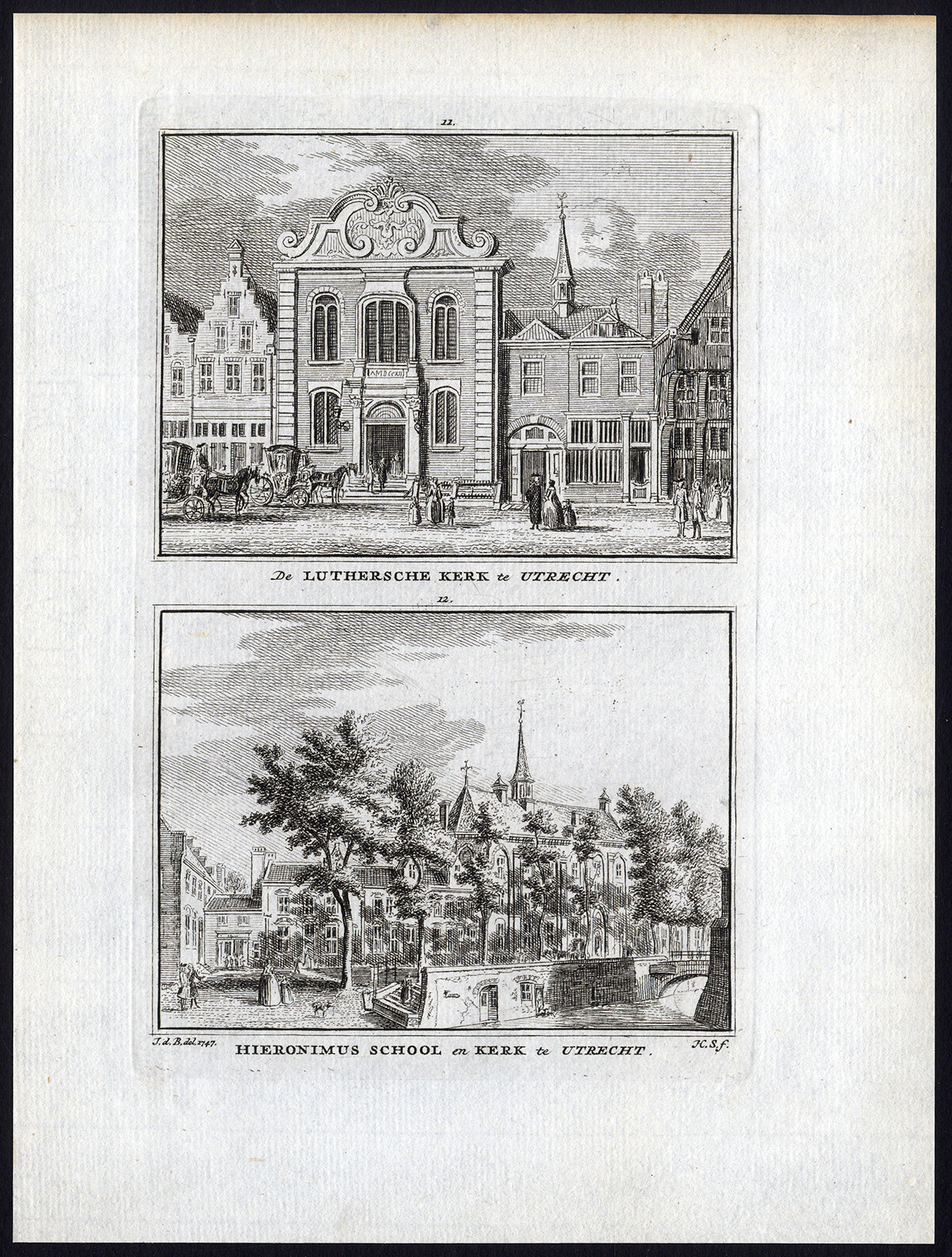 , Antique Print-UTRECHT-LUTHERSE KERK-HIERONIMUS SCHOOL-HIERONIMUS CHURCH-Spilman-, Pictura Antique Prints