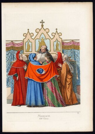 Antique Print-MARIAGE CEREMONY-ITALY-MIDDLE AGES-PLATE 8-Bonnard-Mercuri-1860