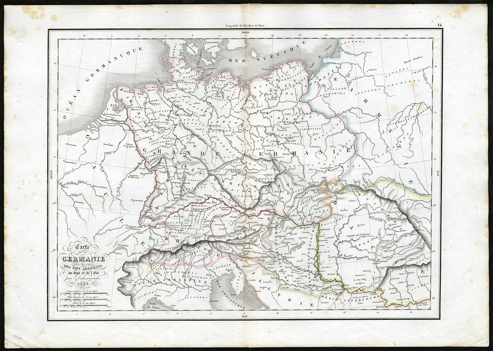 , Antique Print-GERMANY-PANNONIA-RAETIA-DACIA-Delamarche-1840, Pictura Antique Prints