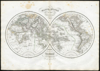 Antique Print-WORLD-GLOBE-DOUBLE HEMISPHERE-Delamarche-1840