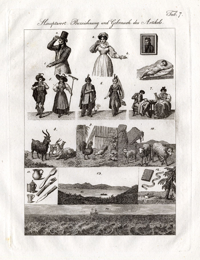, Antique Print-LANGUAGE-COSTUME-CHICKEN-SHEEP-Czech-1844, Pictura Antique Prints