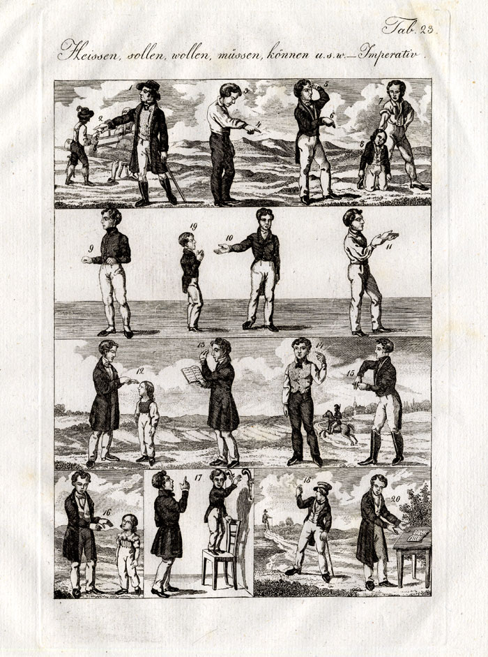 , Antique Print-IMPERATIVE VERBS-VISUALISATION-Czech-1844, Pictura Antique Prints