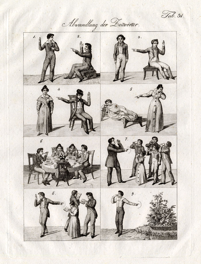 , Antique Print-VERBS-GESTURES-Czech-1844, Pictura Antique Prints