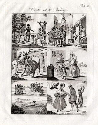 Antique Print-LION-PLAYING CARDS-COSTUME-Czech-1844