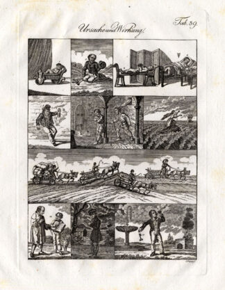 Antique Print-HORSE-FOUNTAIN-DOG-PRISON-Czech-1844