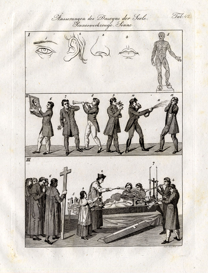 , Antique Print-SOUL-HUMAN SENSES-BURIAL-Czech-1844, Pictura Antique Prints