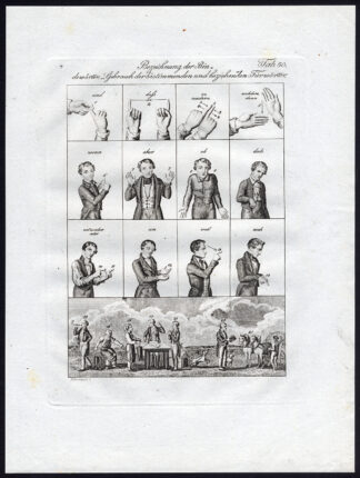 Antique Print-SIGN LANGUAGE-HORSE-DOG-Czech-1844