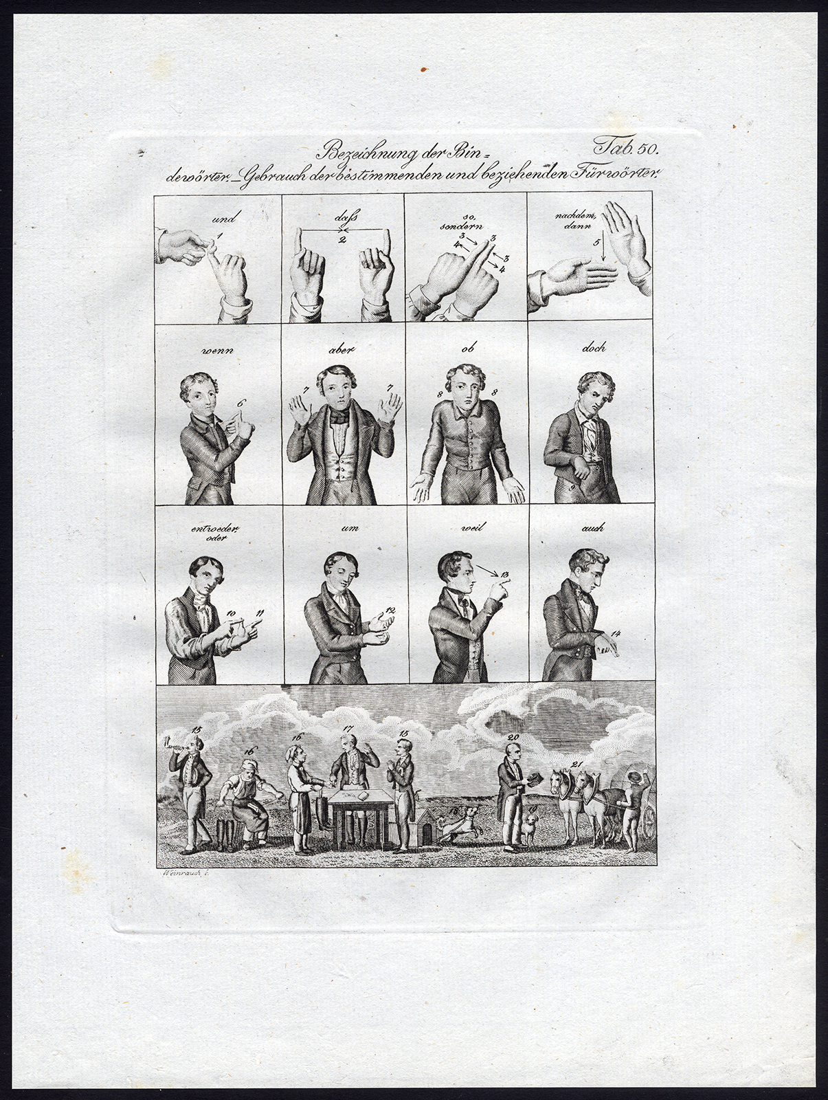 , Antique Print-SIGN LANGUAGE-HORSE-DOG-Czech-1844, Pictura Antique Prints