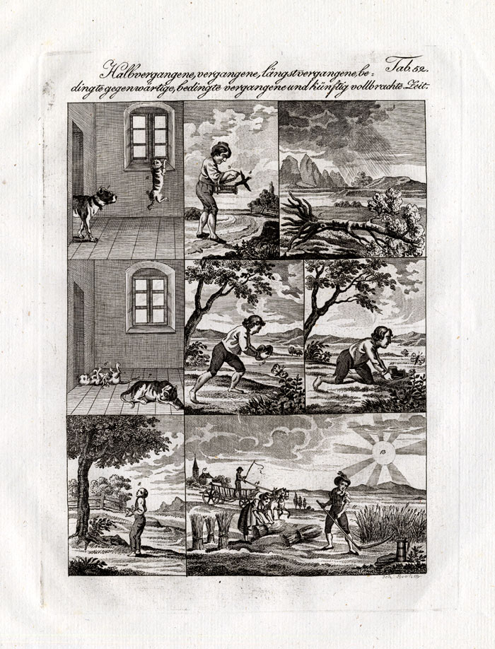 , Antique Print-DOG-CAT-STORM-HORSE-SCYTHE-Czech-1844, Pictura Antique Prints