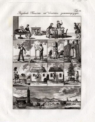 Antique Print-DOG-CASTLE-HORSE-CHILDREN-Czech-1844