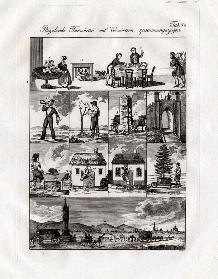 , Antique Print-DOG-CASTLE-HORSE-CHILDREN-Czech-1844, Pictura Antique Prints
