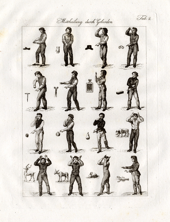 , Antique Print-SIGN LANGUAGE-PEAR-GLASSES-Czech-1844, Pictura Antique Prints