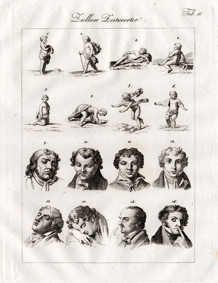 , Antique Print-FACIAL EXPRESSION-VERB-SCHOOL-Czech-1844, Pictura Antique Prints