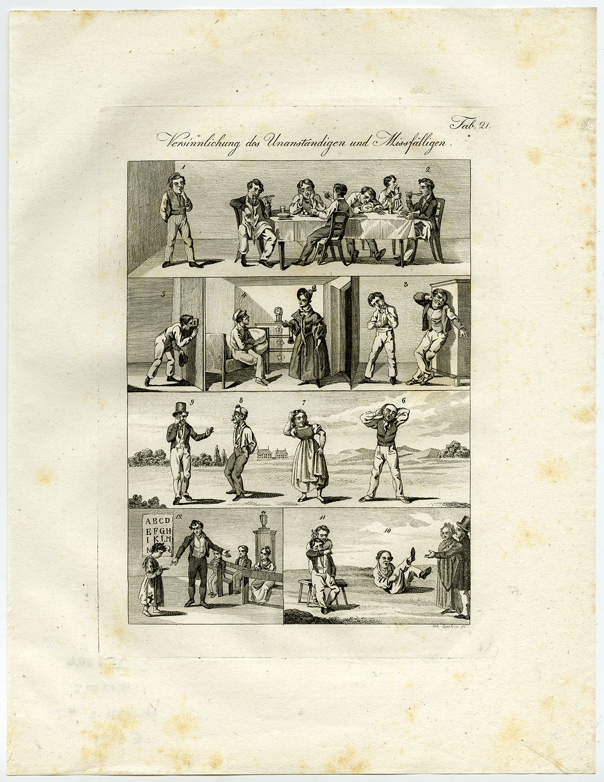 , Antique Print-MORAL-UNDESIRED BEHAVIOUR-Czech-1844, Pictura Antique Prints