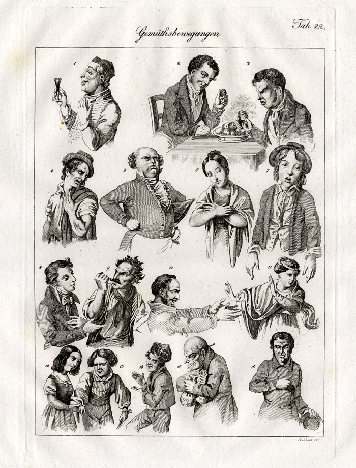 , Antique Print-HUMAN SOUL-FEELINGS-EXPRESSION-Czech-1844, Pictura Antique Prints