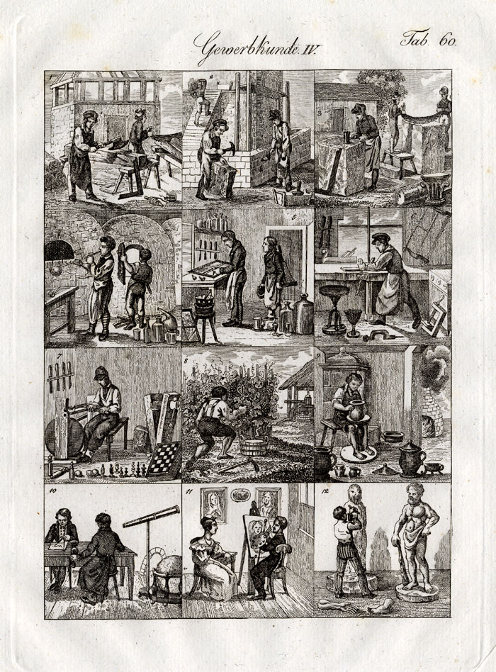 , Antique Print-GLASSBLOWER-ASTRONOMER-WINERY-Czech-1844, Pictura Antique Prints