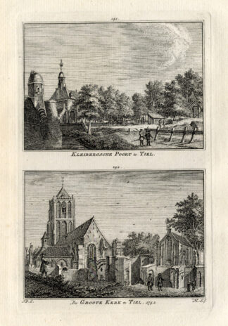 Antique Print-TIEL-KLEIBERG GATE-CHURCH-GELDERLAND-NETHERLANDS-Spilman-1743