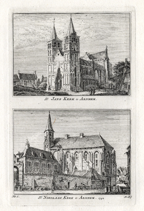 , Antique Print-ARNHEM-JANSKERK-NICOLAASKERK-NETHERLANDS-Spilman-1743, Pictura Antique Prints