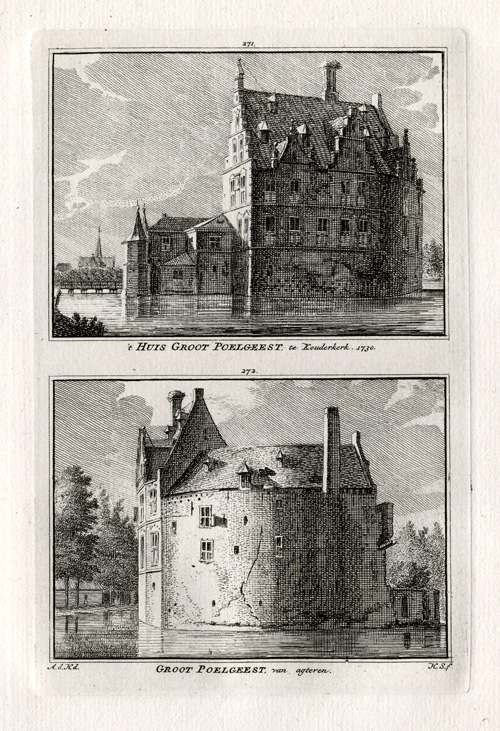 , Antique Print-KOUDEKERK-GROOT POELGEEST-CASTLE-NETHERLANDS-Spilman-1743, Pictura Antique Prints