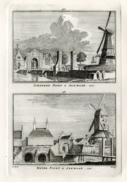 , Antique Print-ALKMAAR-WINDMILL-GATE-WATERPOORT-NETHERLANDS-Spilman-1743, Pictura Antique Prints