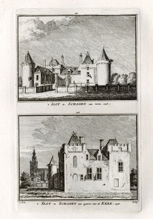 , Antique Print-SCHAGEN-CASTLE-NETHERLANDS-Spilman-1743, Pictura Antique Prints