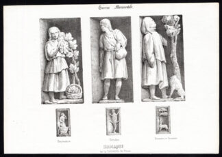 3 Antique Prints-ZODIAC-BAZAS CATHEDRAL-GIRONDE-FRANCE-Ducourneau-1842