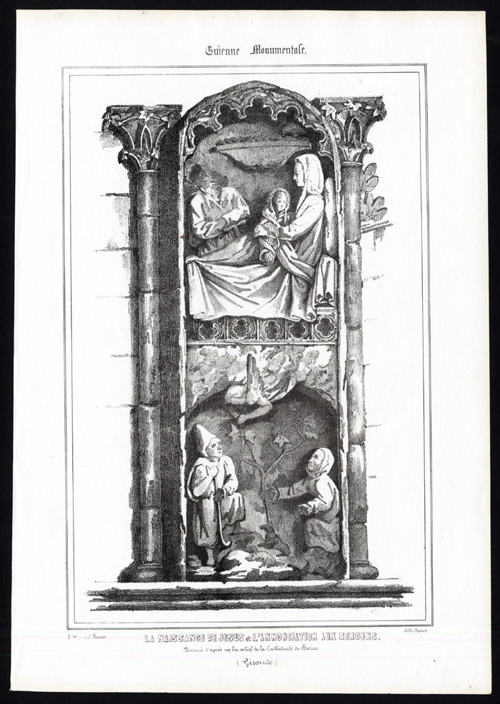 , Antique Print-BAS RELIEF-JESUS-BAZAS CATHEDRAL-GIRONDE-FRANCE-Ducourneau-1842, Pictura Antique Prints
