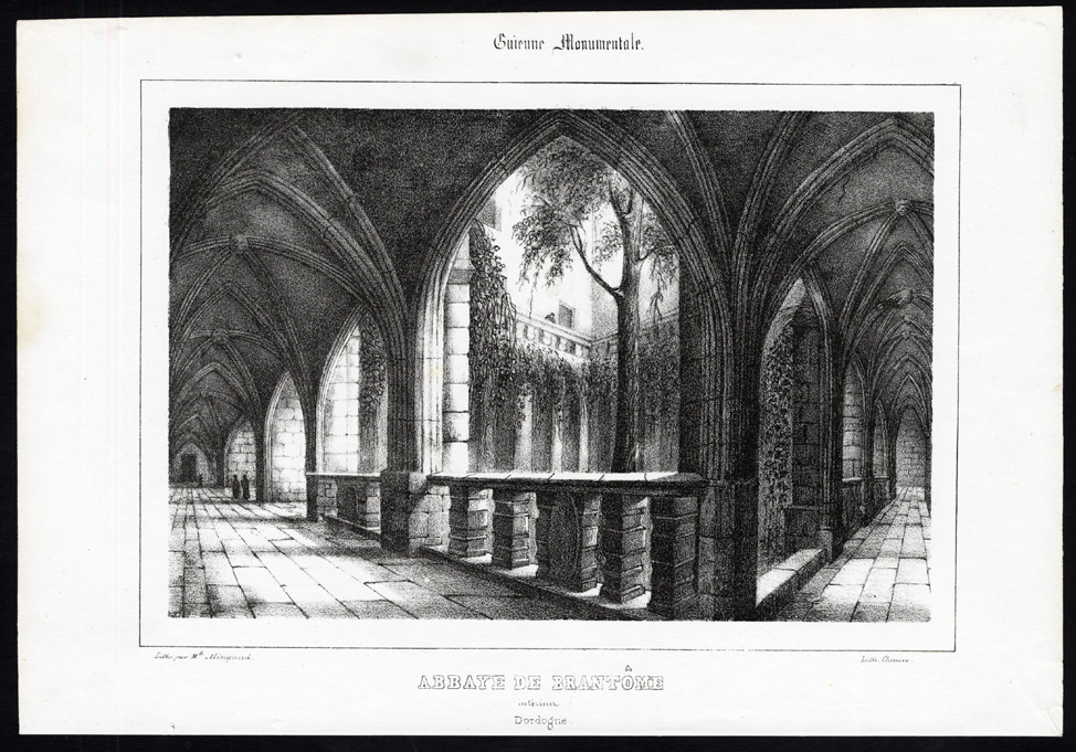 , Antique Print-ABBEY-INTERIOR-BRANTOME-DORDOGNE-FRANCE-Ducourneau-1842, Pictura Antique Prints