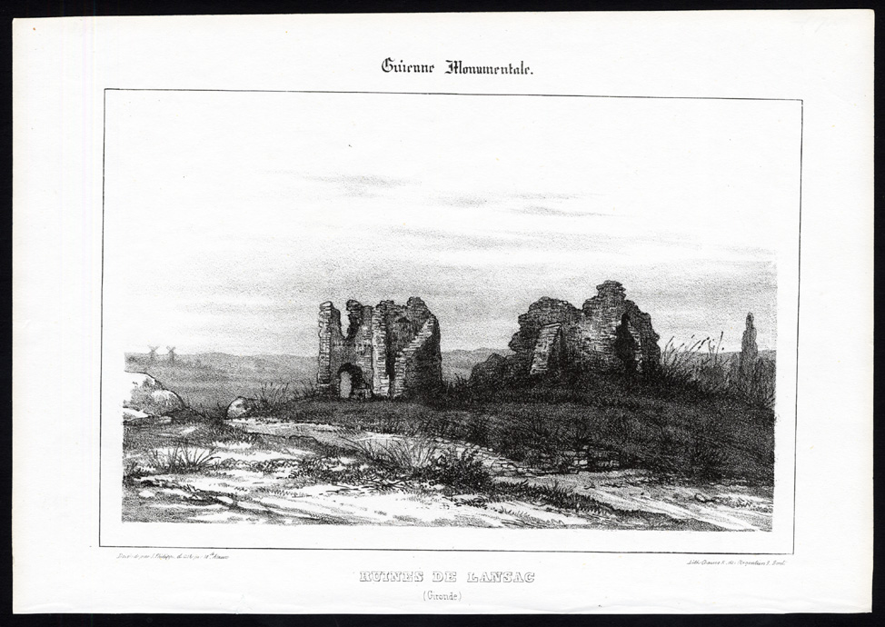, Antique Print-RUINS-LANSAC-GIRONDE-FRANCE-Ducourneau-1842, Pictura Antique Prints