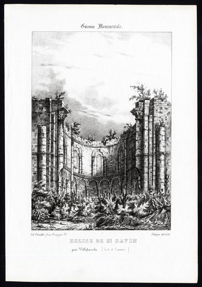 , Antique Print-CHURCH-SAINT SAVIN-LOT ET GARONNE-FRANCE-Ducourneau-1842, Pictura Antique Prints