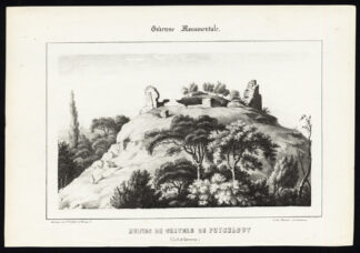 Antique Print-CASTLE-RUINS-PUYCHAGUT-VILLENEUVE DE DURAS-FRANCE-Ducourneau-1842