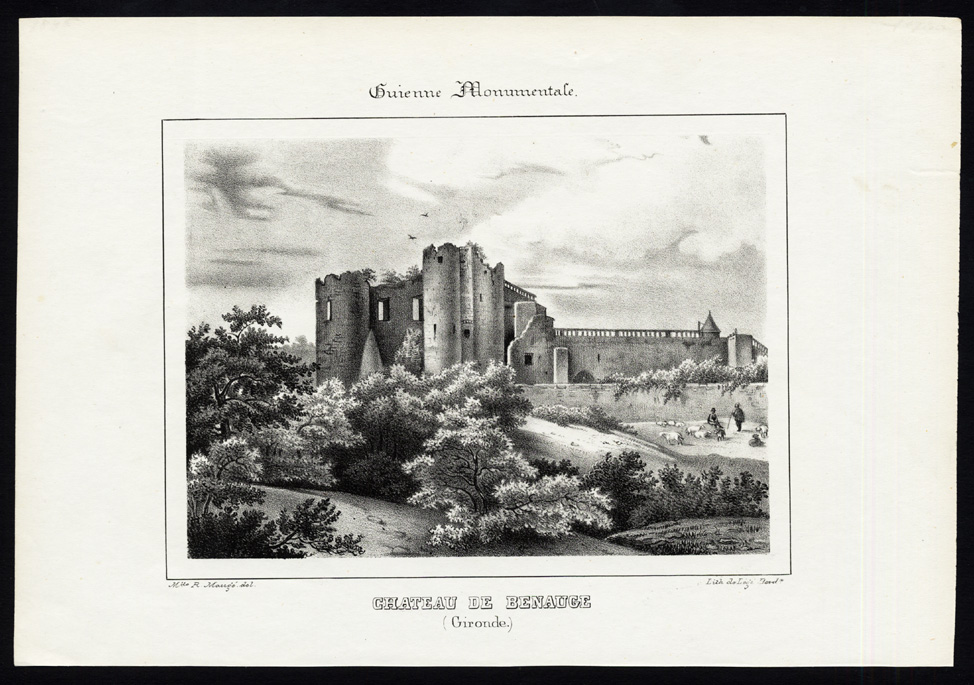 , Antique Print-CASTLE-RUINS-BENAUGE-GIRONDE-FRANCE-Ducourneau-1842, Pictura Antique Prints