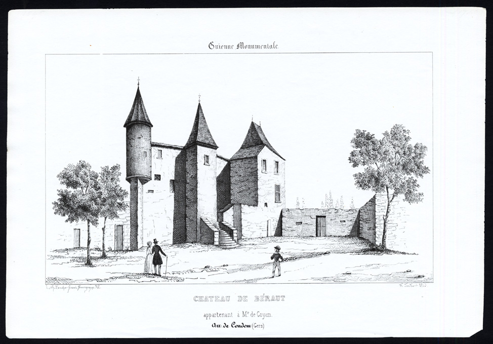 , Antique Print-CASTLE-BERAUT-CONDOM-GOYON-GERS-FRANCE-Ducourneau-1842, Pictura Antique Prints