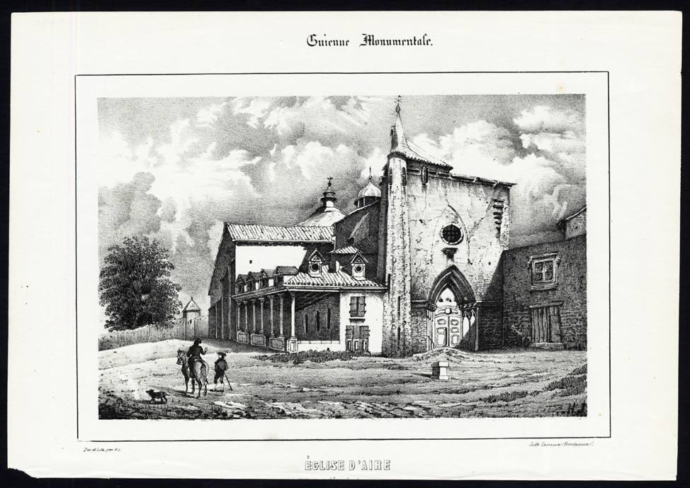 , Antique Print-AIRE-CHURCH-FRANCE-Ducourneau-1842, Pictura Antique Prints