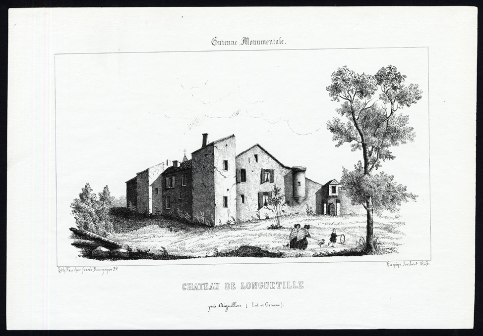 , Antique Print-CASTLE-LONGUETILLE-AIGUILLON-LOT ET GARONNE-FRANCE-Ducourneau-1842, Pictura Antique Prints