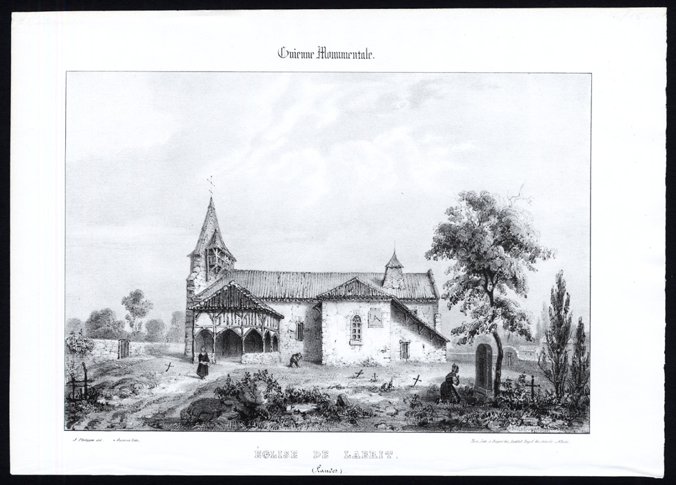 , Antique Print-CHURCH-LABRIT-LANDES-FRANCE-Ducourneau-1842, Pictura Antique Prints