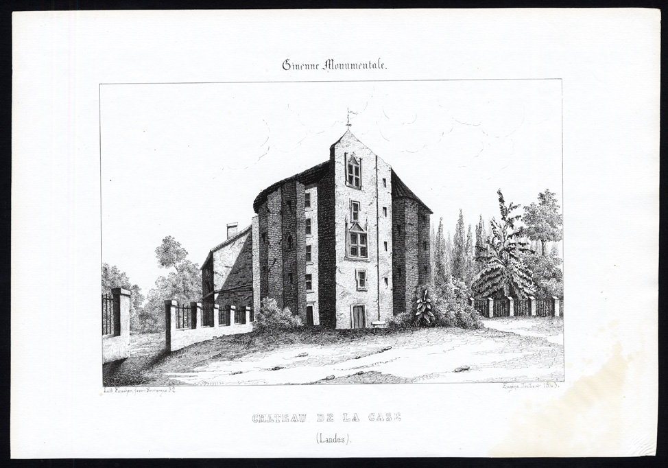 , Antique Print-CASTLE-LA CASE-LANDES-FRANCE-Ducourneau-1842, Pictura Antique Prints