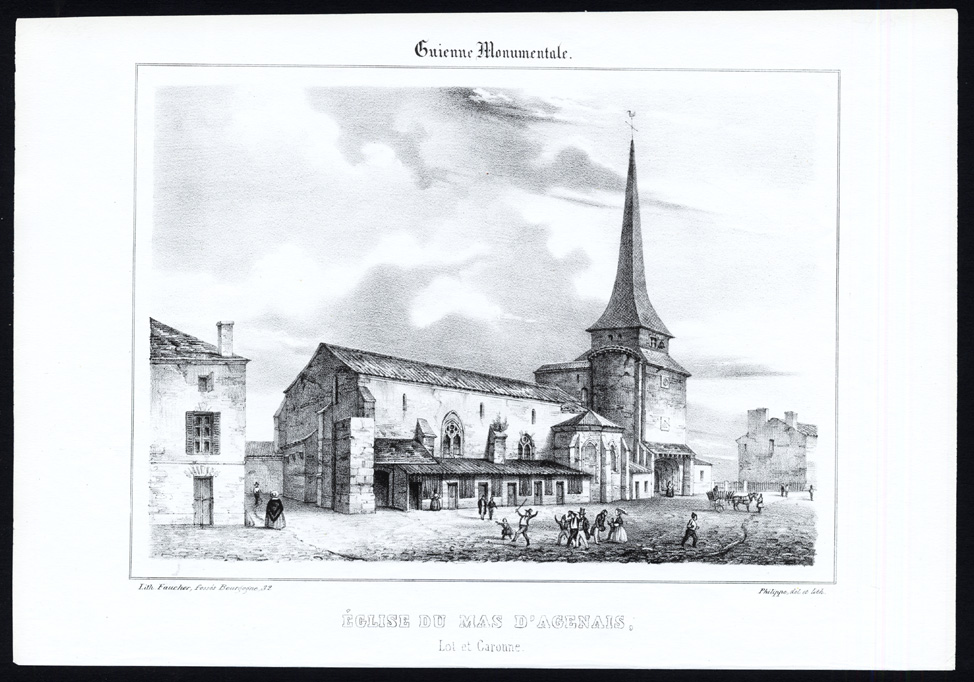, Antique Print-CHURCH-LE MAS D’AGENAIS-LOT ET GARONNE-FRANCE-Ducourneau-1842, Pictura Antique Prints