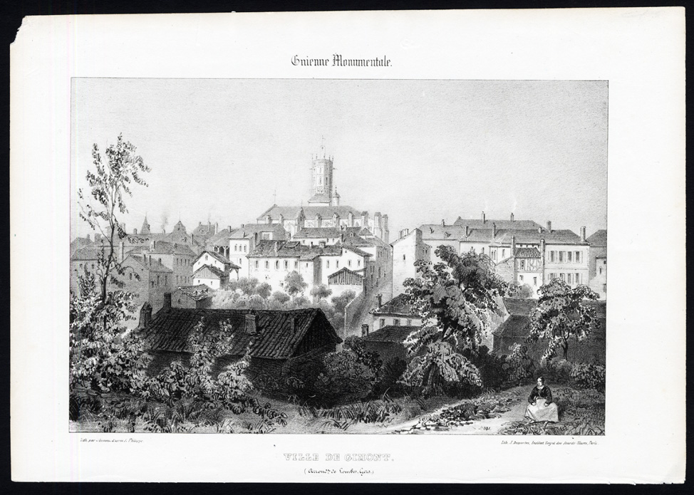 , Antique Print-VIEW OF GIMONT-LOMBES-GERS-FRANCE-Ducourneau-1842, Pictura Antique Prints