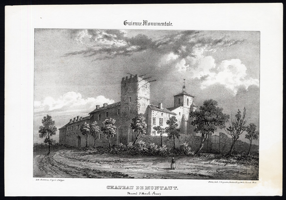 , Antique Print-CASTLE-MONTAUT-AUCH-GERS-FRANCE-Ducourneau-1842, Pictura Antique Prints