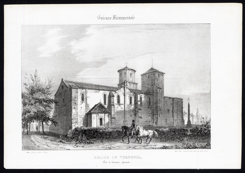 , Antique Print-CHURCH-VERTEUIL-LESPARRE MEDOC-GIRONDE-FRANCE-Ducourneau-1842, Pictura Antique Prints